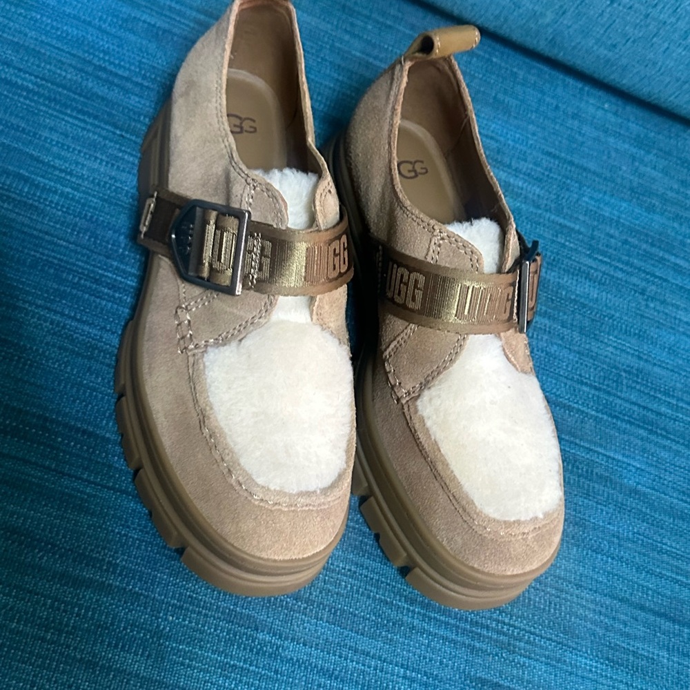 UGG Brown and Cream Buckle Loafers